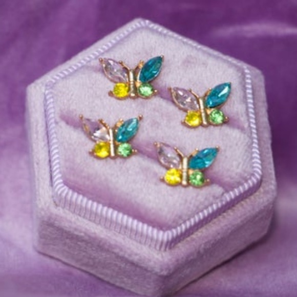 BRAND NEW Butterfly Colored Stone Earrings - Picture 2 of 3
